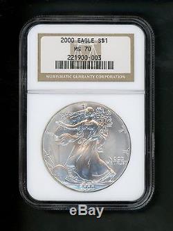 2000 US American Silver Eagle Dollar $1.00 $1 NGC MS70 Uncirculated GEM! White