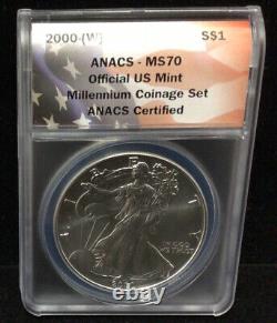 2000 (W) $1 American Silver Eagle ANACS MS-70 US Mint Millennium Coin Set 0031