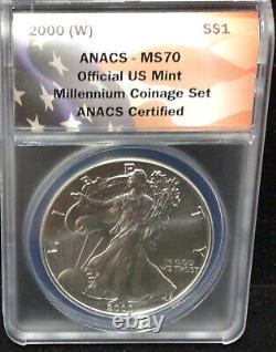 2000 (W) $1 American Silver Eagle ANACS MS-70 US Mint Millennium Coin Set 0031