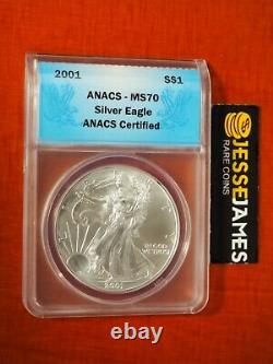 2001 $1 American Silver Eagle Anacs Ms70 Better Date Blue Label