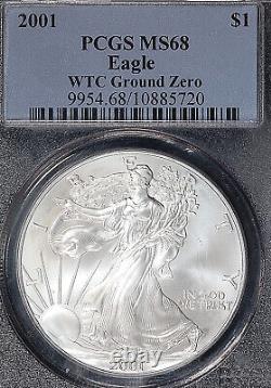2001 $1 American Silver Eagle Pcgs Ms68 9-11-01 Wtc (wtcs-028)