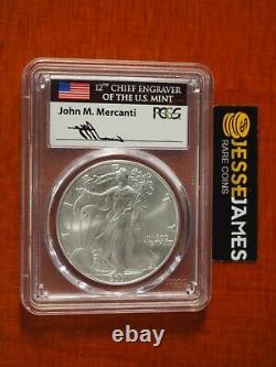 2001 $1 American Silver Eagle Pcgs Ms70 John Mercanti Hand Signed Flag Label