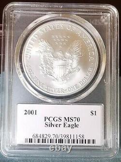 2001 $1 Silver Eagle PCGS MS70 Mercanti Signed Flag Label VERY RARE In Hand