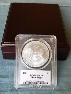 2001 $1 Silver Eagle PCGS MS70 Mercanti Signed Flag Label VERY RARE In Hand