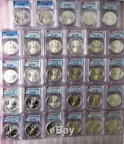 2001-2016 29-Coin Silver American Eagle Date/MM Set ALL PCGS MS70 AGT