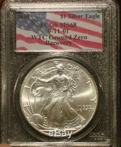 2001 911 American Silver Eagle Wtc Ground Zero Recovery Pcgs Ms68 Rare