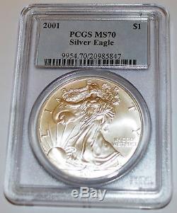 2001 American Silver Eagle Dollar Ms70 Pcgs