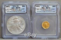 2001 American Eagle 2 Pc $5 Gold & $1 Silver 9-11-01 WTC Ground Zero MS70 ICG