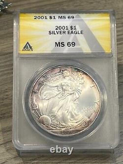 2001 American Silver Eagle $1 ANACS MS69 with Toning