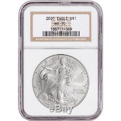 2001 American Silver Eagle NGC MS70 NGC Non Edge-View Holder