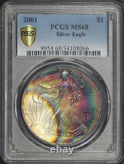 2001 American Silver Eagle PCGS MS-68 Obv. & Rev. Crescent Rainbow Toning