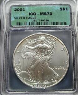 2001 ICG MS70 Certified American Silver Eagle Dollar S$1 DISCOUNTED READ