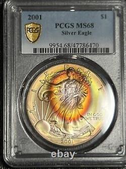 2001 MS68 American Silver Eagle Rainbow Toned PCGS +Video