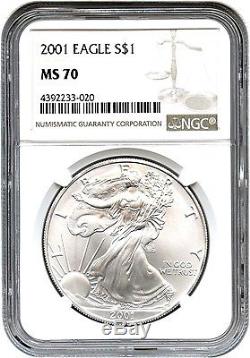 2001 Silver Eagle $1 NGC MS70 Rare Grade American Eagle Silver Dollar ASE