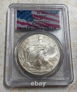 2001 US $1 Silver Eagle WTC Ground Zero Recovery PCGS MS 69 Rare Front Barcode