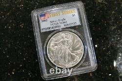 2002 $1 American 1 oz Silver Eagle PCGS MS 69 Flag First Strike Label #03849935