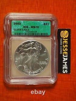 2002 $1 American Silver Eagle Icg Ms70 Green Label