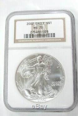 2002 $1 American Silver Eagle NGC MS70 Brown Label Q3KN