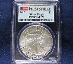 2002 $1 American Silver Eagle PCGS MS70 FIRST STRIKE Coin Population ONLY 9