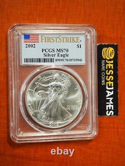 2002 $1 American Silver Eagle Pcgs Ms70 Flag First Strike Label
