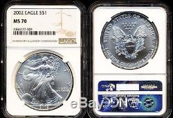 2002 $1 Ngc Ms70 Silver American Eagle 1 Oz. 999 Fine Bullion