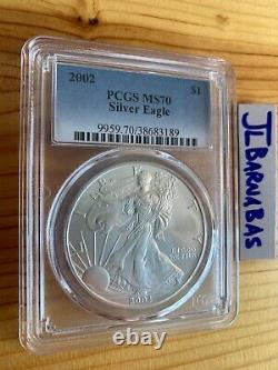 2002 AMERICAN SILVER EAGLE PCGS MS70 Blue Label Clear Slab Mint State 1$ 1oz