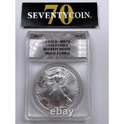2002 ANACS MS70 American Silver Eagle Midwest Hoard MS BU UNC 0326