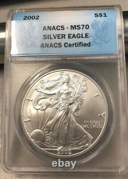 2002 ASE American Silver Eagle 1oz ANACS MS70