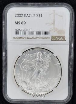 2002 American Silver Eagle NGC MS 70 Brown Label, FLAWLESS