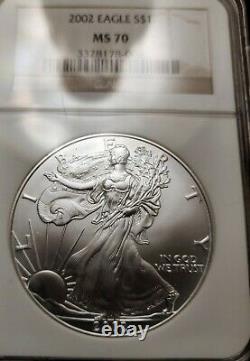 2002 MS 70 American Silver Eagle NGC S$1 Brown Label MS70