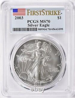 2003 $1 American Silver Eagle PCGS MS70 First Strike Flag Label