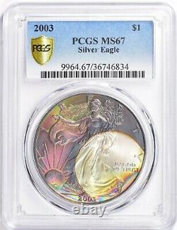 2003 American Silver Eagle PCGS MS 67 Color Toning Rainbow Toned 1 oz Silver ASE