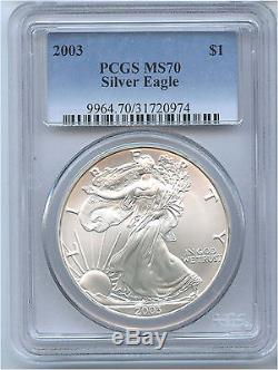 2003 American Silver Eagle PCGS MS 70 Bright And White But See Description