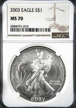 2003 Ms 70 Ngc American Silver Eagle Beautiful Spot Free! Pop Of 3718