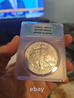 2003 Silver Eagle Ms70 Anacs S$1 Rare Date Low Mintage Blue Label Mint State 70