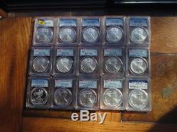 2003 to 2016 PCGS MS70 SILVER AMERICAN EAGLE 15 COINS TOTAL