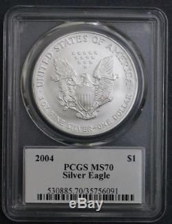 2004 $1 American Silver Eagle NGC MS70 Mercanti Signed Flag Label