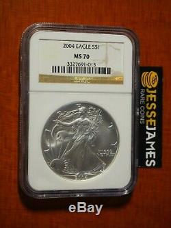 2004 $1 American Silver Eagle Ngc Ms70 Classic Brown Label