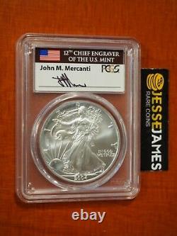 2004 $1 American Silver Eagle Pcgs Ms70 John Mercanti Signed Flag Label