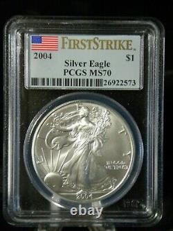 2004 $1 Silver American Eagle PCGS MS70 First Strike Flag Label