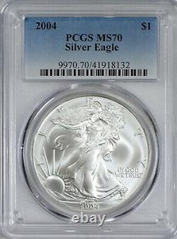 2004 American Silver Eagle PCGS MS70 Silky Luster Spot & Problem Free