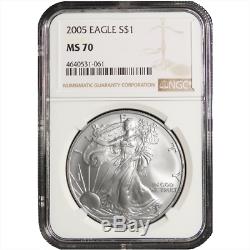 2005 $1 American Silver Eagle NGC MS70 Brown Label
