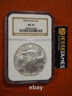 2005 $1 American Silver Eagle Ngc Ms70 Classic Brown Label