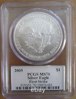 2005 American Silver Eagle PCGS MS70 Signed Mercanti First Strike RARE