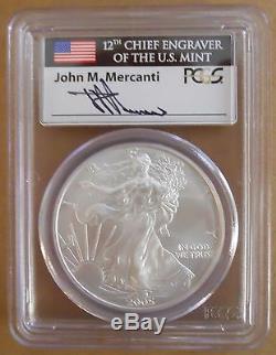 2005 American Silver Eagle PCGS MS70 Signed Mercanti First Strike RARE PCGS $950