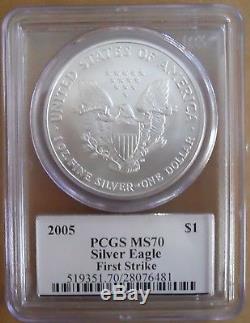 2005 American Silver Eagle PCGS MS70 Signed Mercanti First Strike RARE PCGS $950
