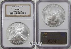 2005 MS70 Silver American Eagle NGC Brown MS 70 Spots