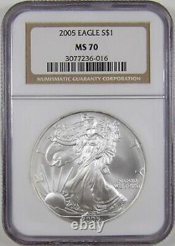 2005 MS70 Silver American Eagle NGC Brown MS 70 Spots