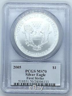 2005 Silver American Eagle MS-70 PCGS First Strike Mercanti Signed