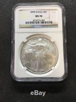 2005 Silver American Eagle NGC MS70 BROWN LABLE